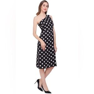 Spiegel Polk a Dot One Shoulder 100% Silk Black with White Dot Dress
